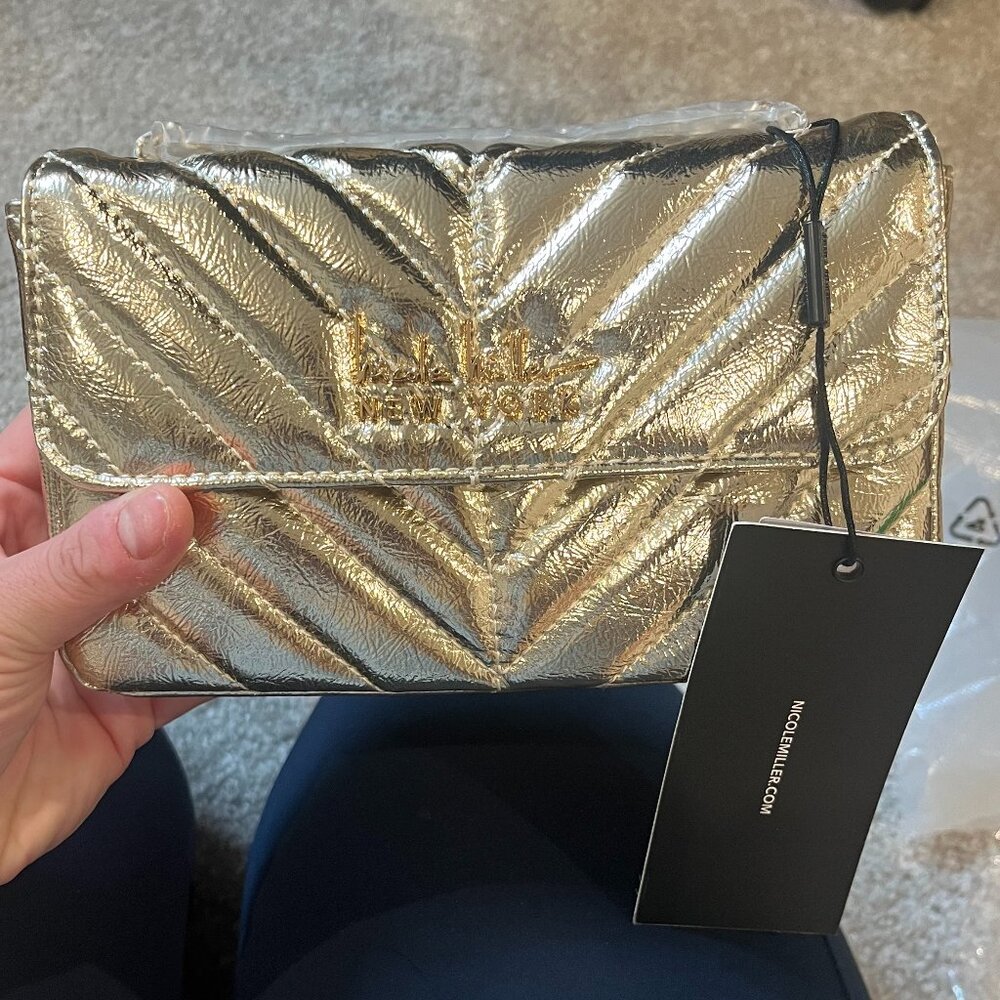 NWT Nicole Miller Quilted Shoulder Bag - Luxurious Gold